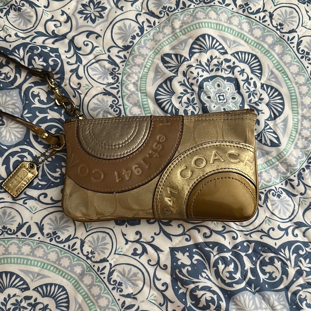 Coach Metallic Gold and Tan Wristlet